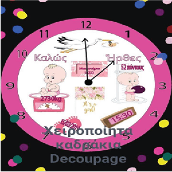 Ξύλινο Ρολόι Τοίχου Με Στοιχεία Γέννησης